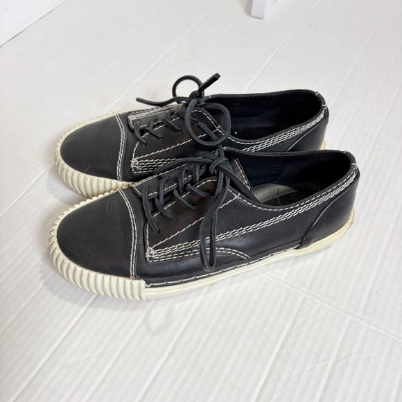 Alexander Wang Perry Low Black Sneakers Black Leather Size 7 Size EU 37 Creeper - Picture 2 of 13